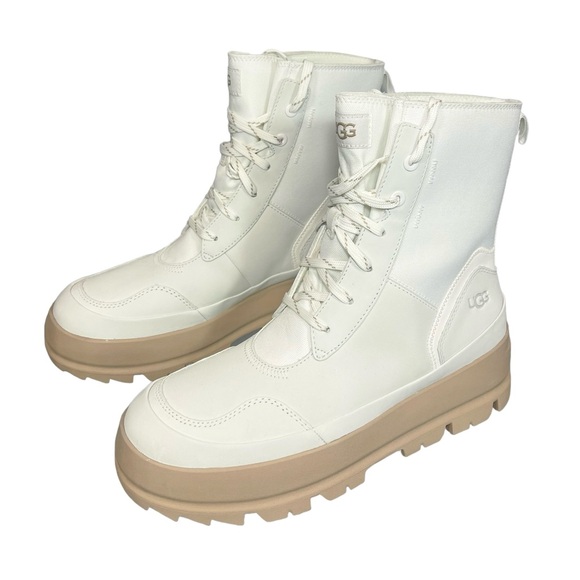 UGG Shoes - Ugg The Lug Boots Leather Canvas Combat Waterproof Bright White Womens Size 9